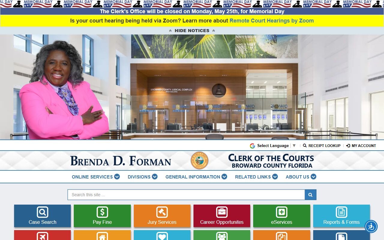 Broward County Clerk of Courts official home page and fee menu
