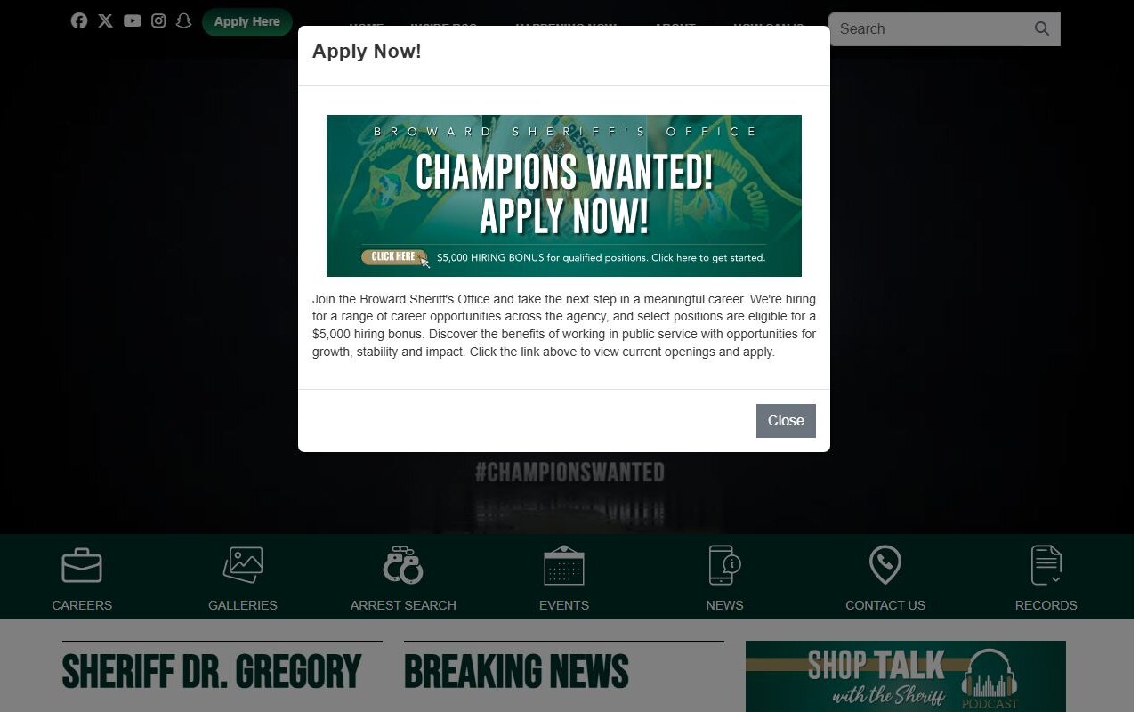 Broward Sheriff's Office home page for arrest and jail information