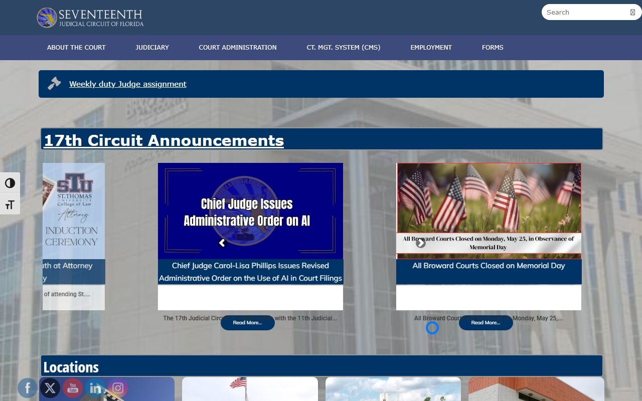 Seventeenth Judicial Circuit home page for Broward County Court