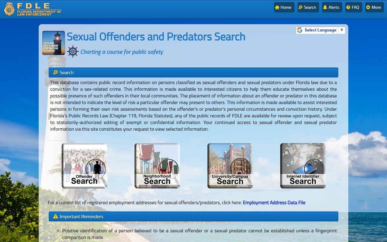 FDLE sex offender and predator registry search for Broward County criminal records