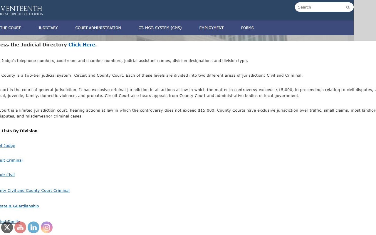 Broward judges and judicial staff directory page for Circuit Court