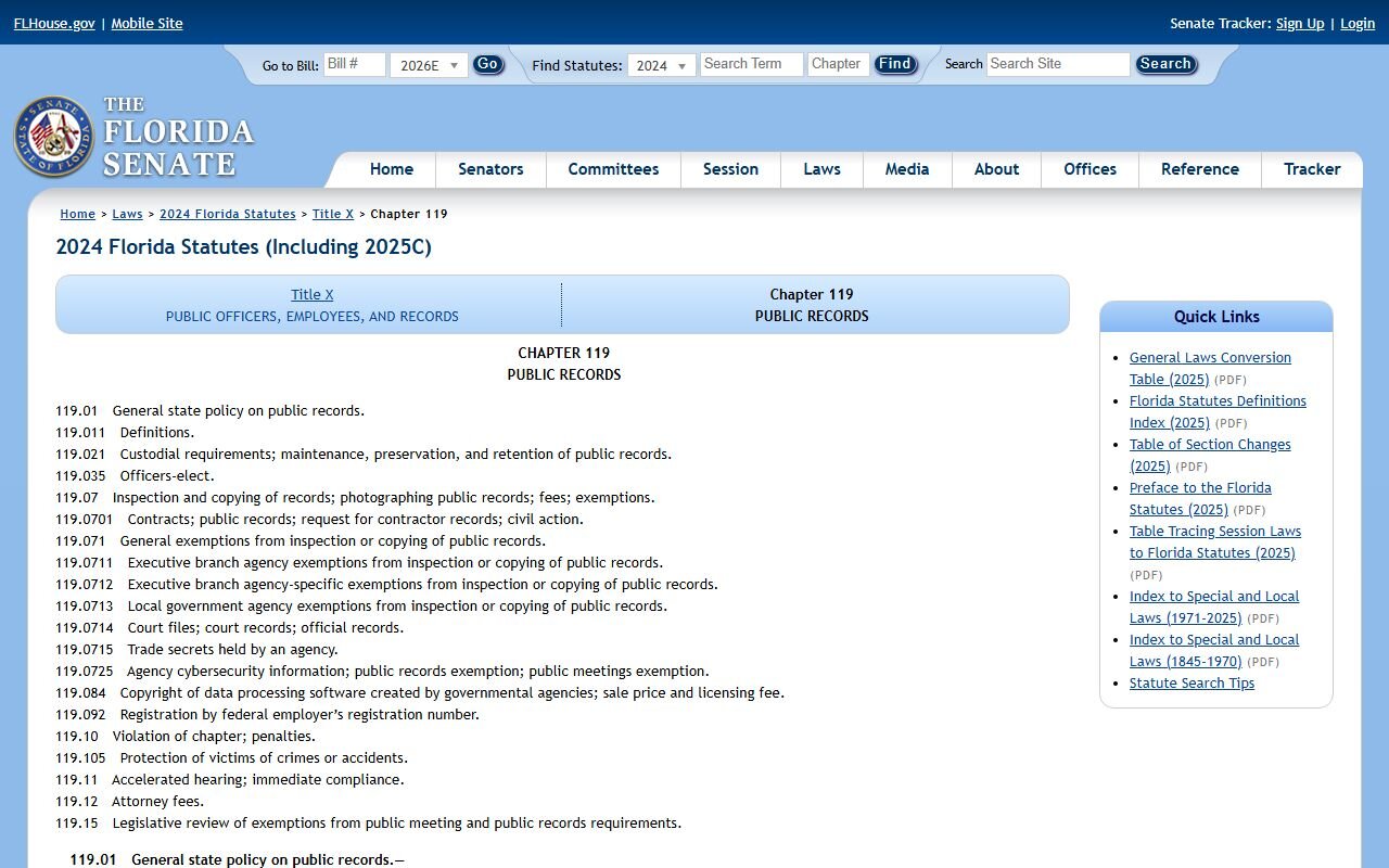 Florida Public Records Act chapter 119 for Broward County public records