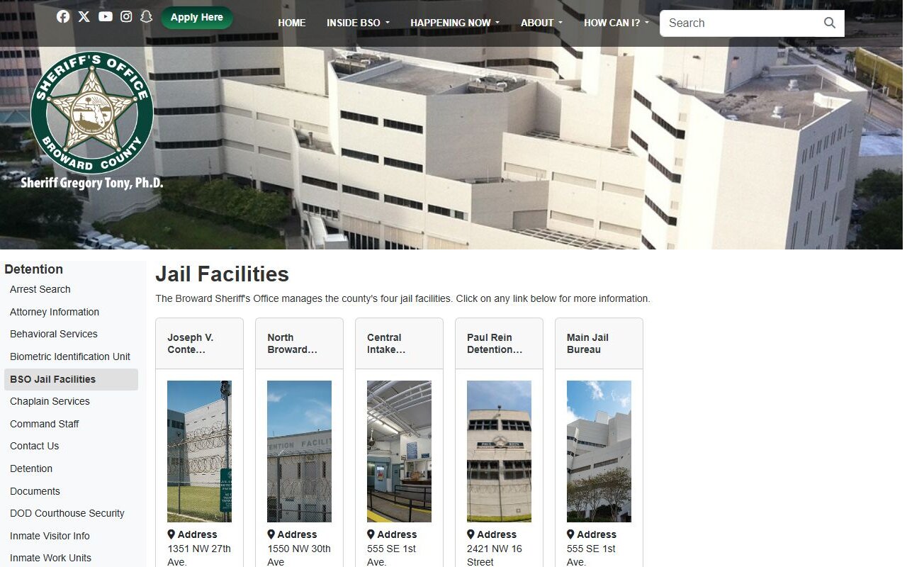 Broward County jail facilities overview page