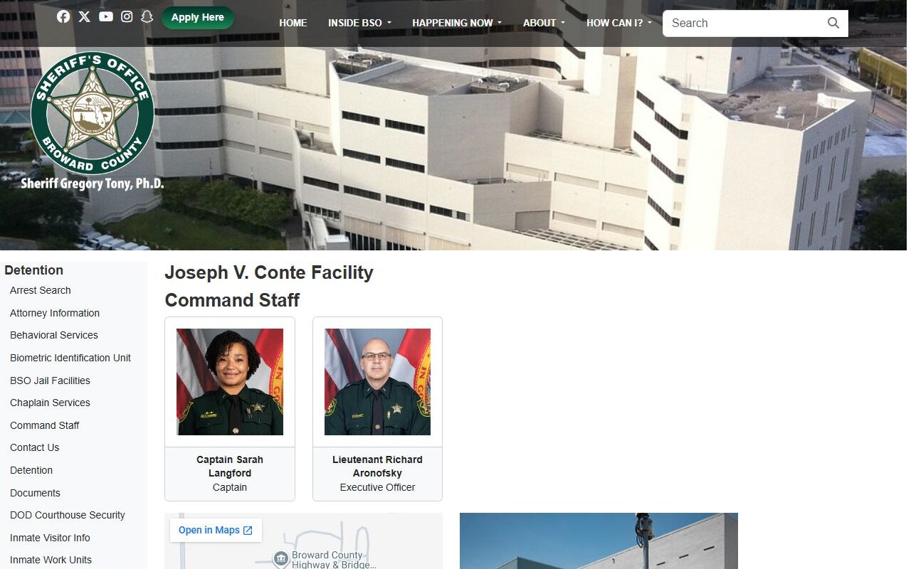 Joseph V. Conte Facility page for Broward County inmate records