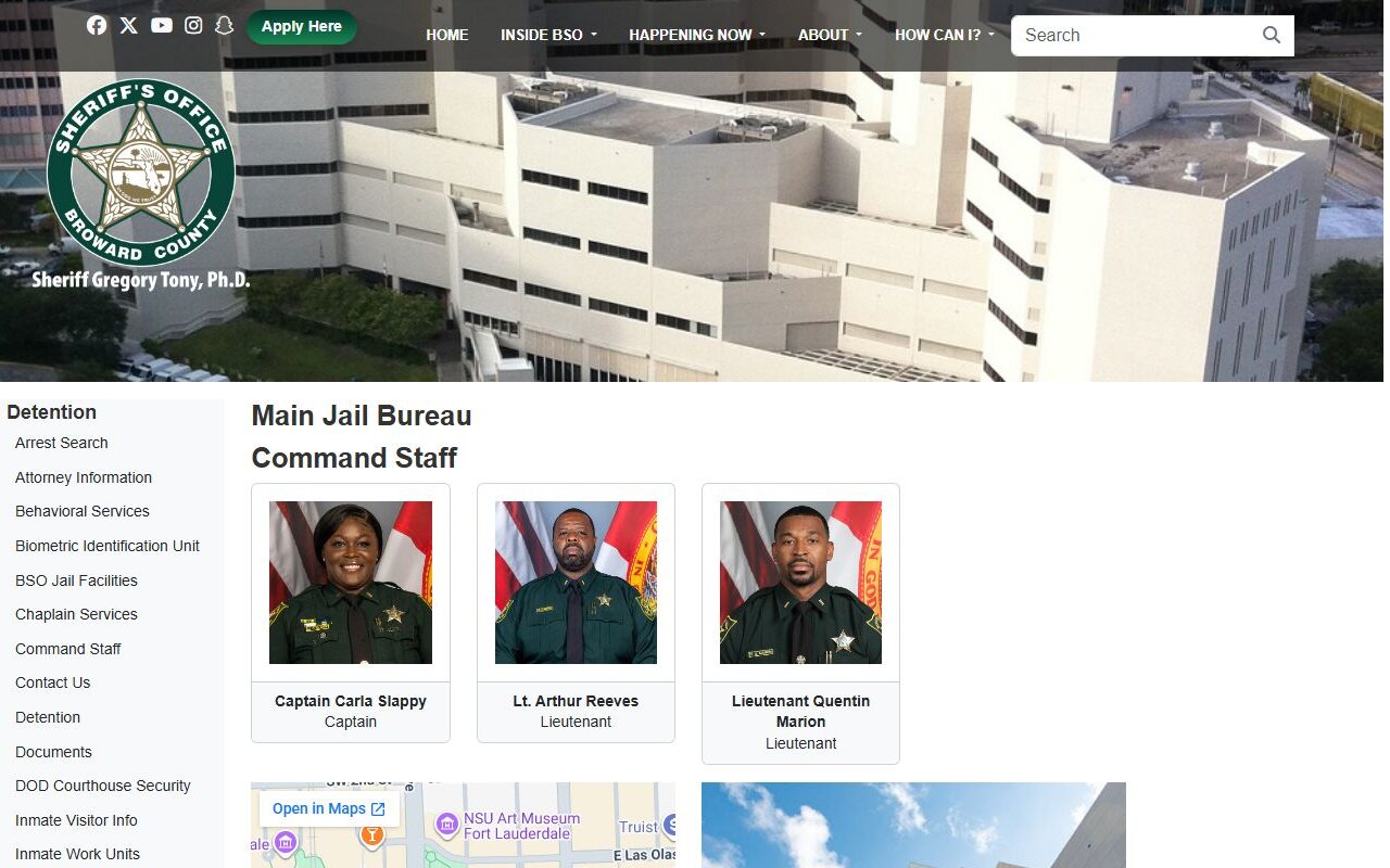 Broward County Main Jail Bureau page for inmate records